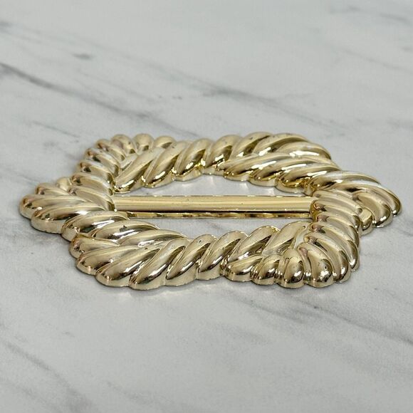Vintage Metallic Gold Plastic Scarf Slide Shirt Tie Bar Belt Buckle - Picture 11 of 14